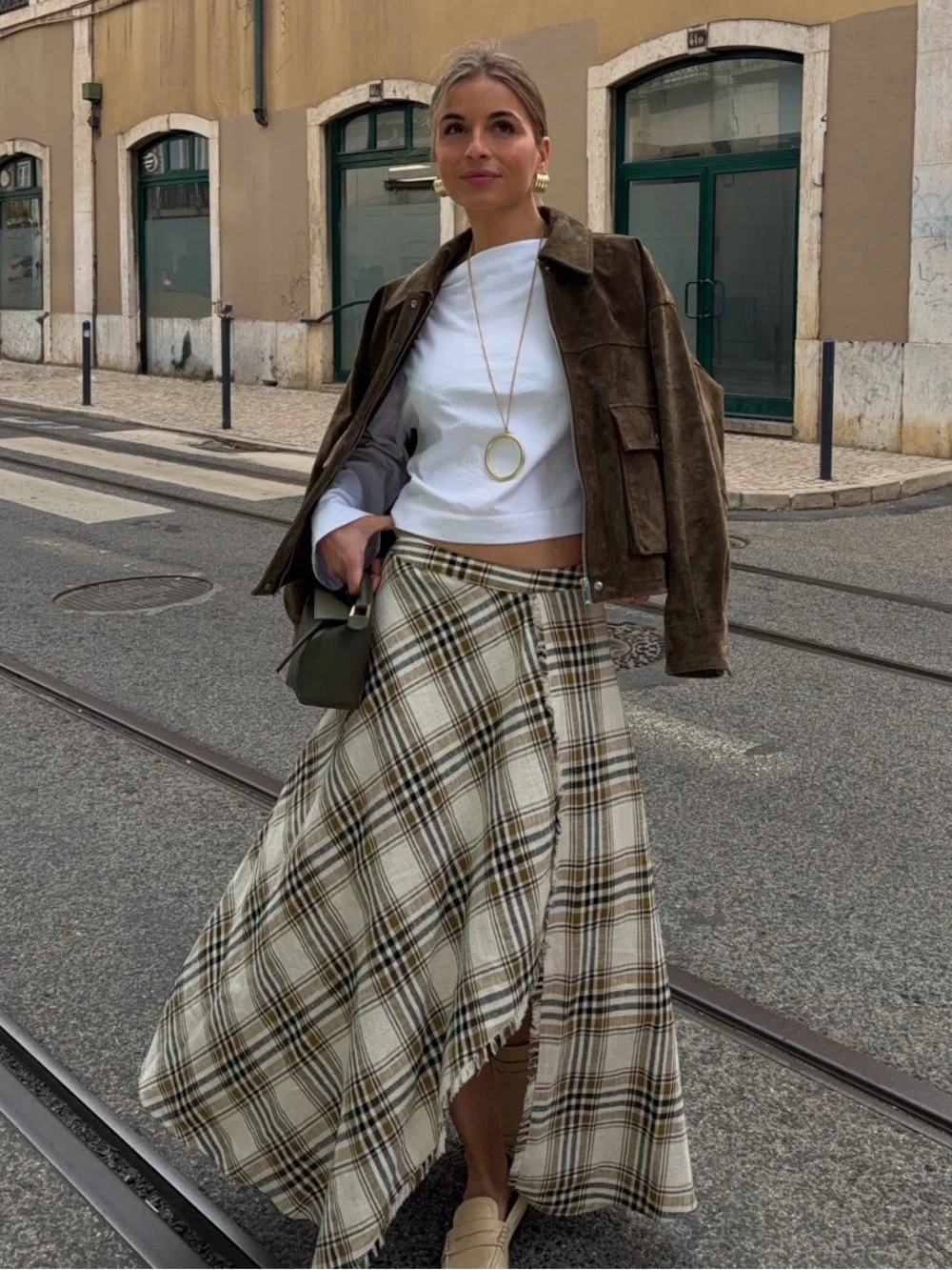 NWT Zara Asymmetric Plaid Midi Skirt